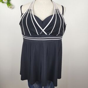 Kawell Black and White Halter Swim Takini Top Sz 3XL